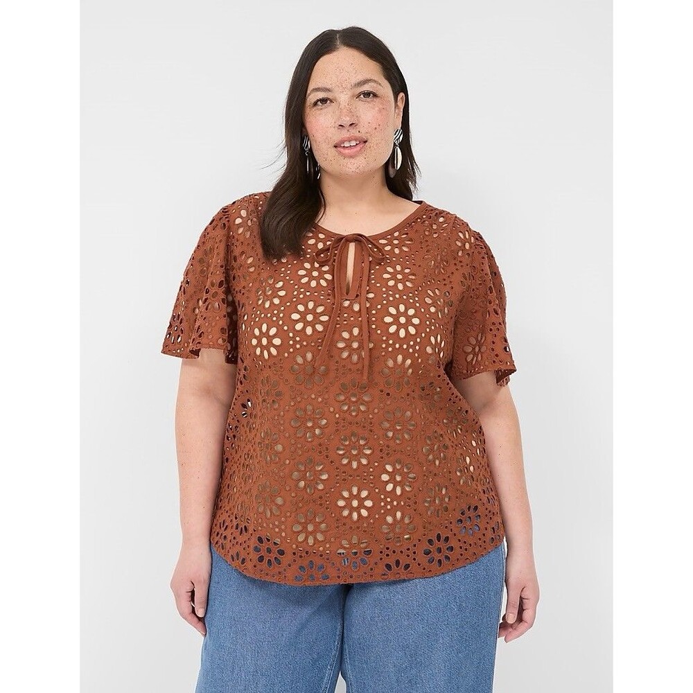 Lane Bryant Size 20 Embroidered Eyelet Flutter Sleeve Top Boho Fall Thanksgiving